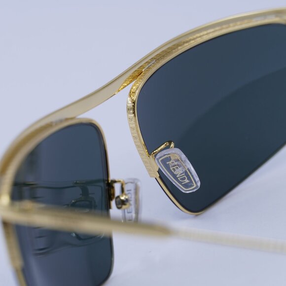 Fendi FE40141U 30N Sunglasses Shiny Gold Rectangle Frame, Green Lenses - Picture 4 of 10